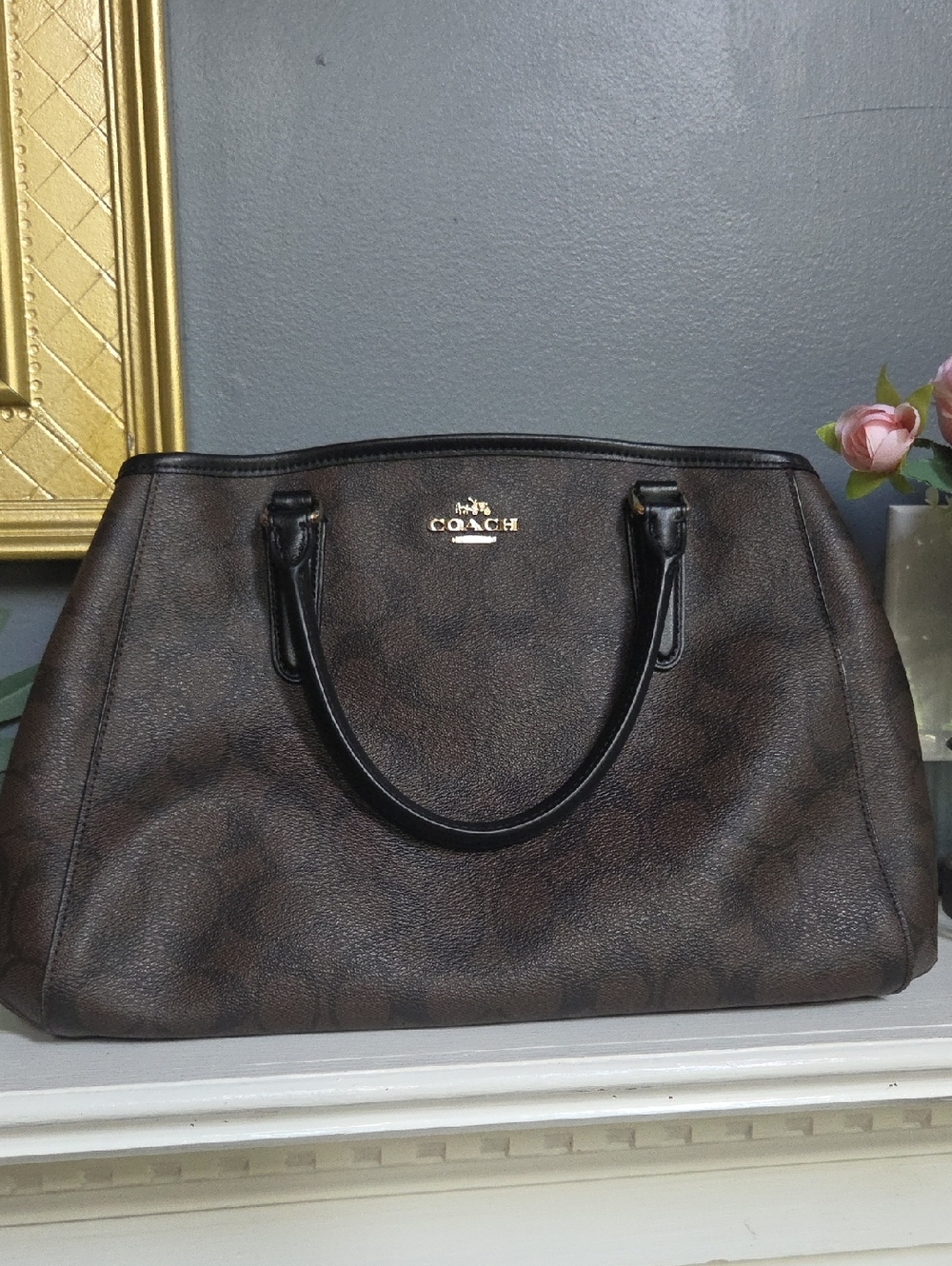 Signature Open Top Tote Bag Brown Black Monogram F58310
